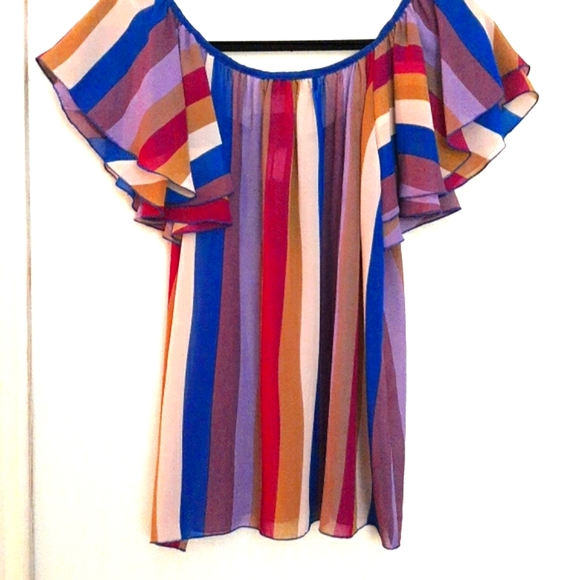 Ruffle sleeve stripe top - Picture 3 of 4